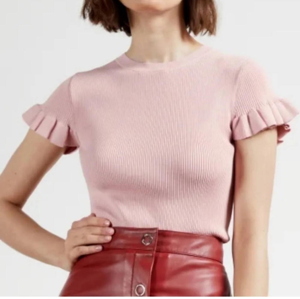 NWOT Ted Baker Rib Puff Short Sleeve Sweater In Dusky Pink 6 in Ted Baker - Picture 9 of 9